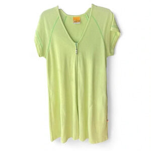 Done Down Under Swim Zip Coverup Bright Green/Yellow with Pockets size medium